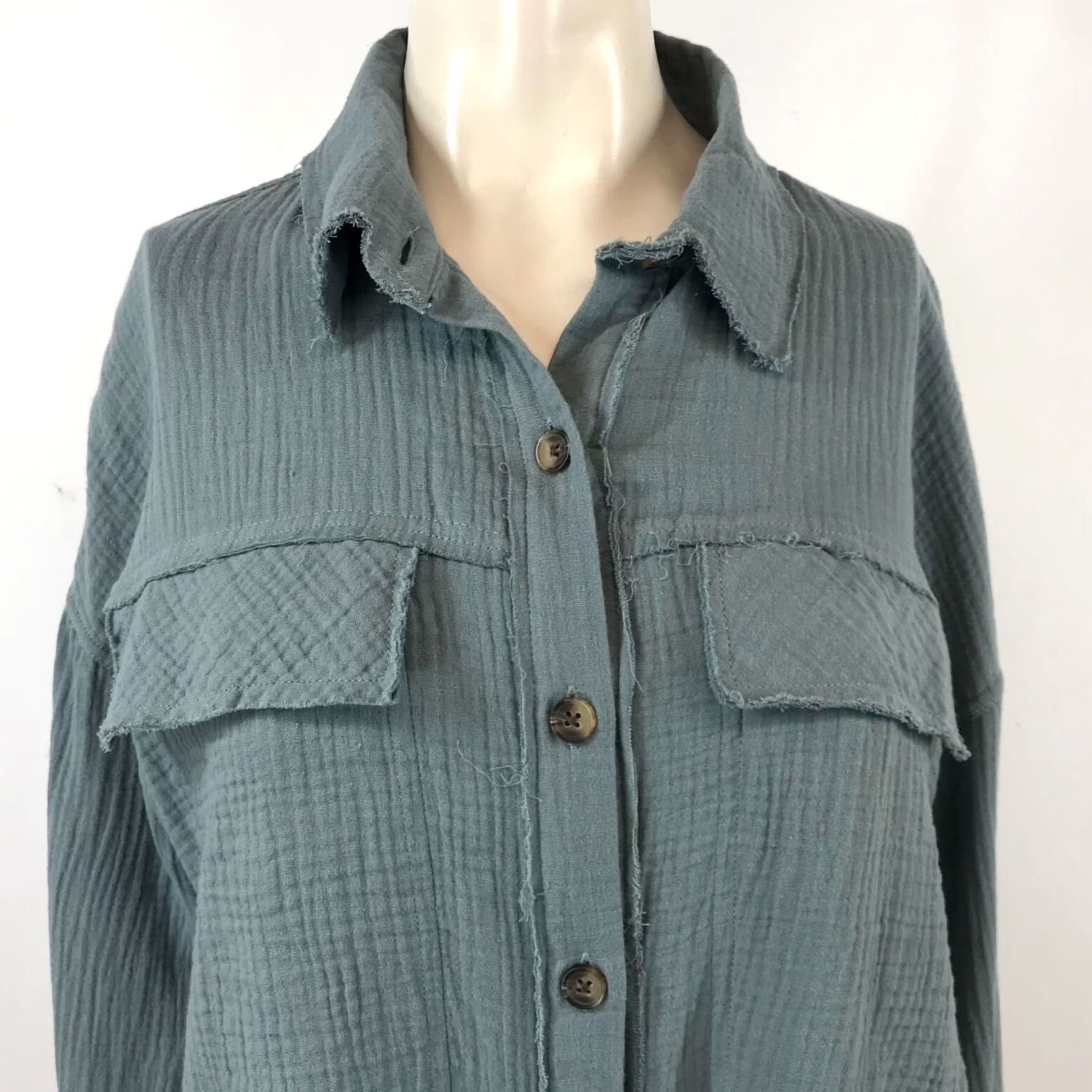Vintage SUPPLIES Top Womens S Gray WOMEN BLUE LONG SLEEVE BUTTON GAUZE COTTON Size S / US 4 / IT 40 - 2 Thumbnail