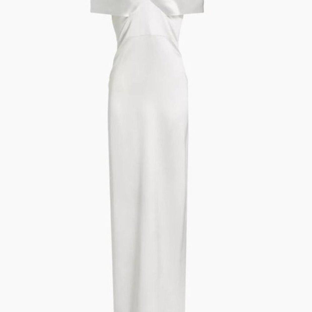 Designer NWT Brandon Maxwell Bridal Silk Off-The-Shoulder Gown Size S / US 4 / IT 40 - 3 Thumbnail