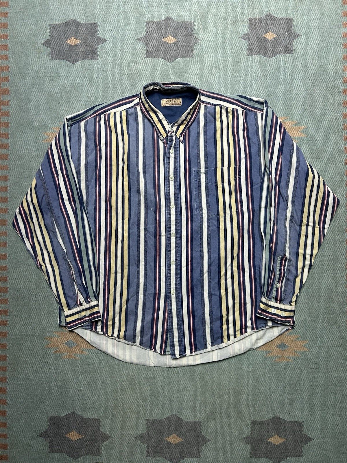 Vintage Vintage button shirt Guess vertical striped cotton soft XL Size US XL / EU 56 / 4 - 1 Thumbnail
