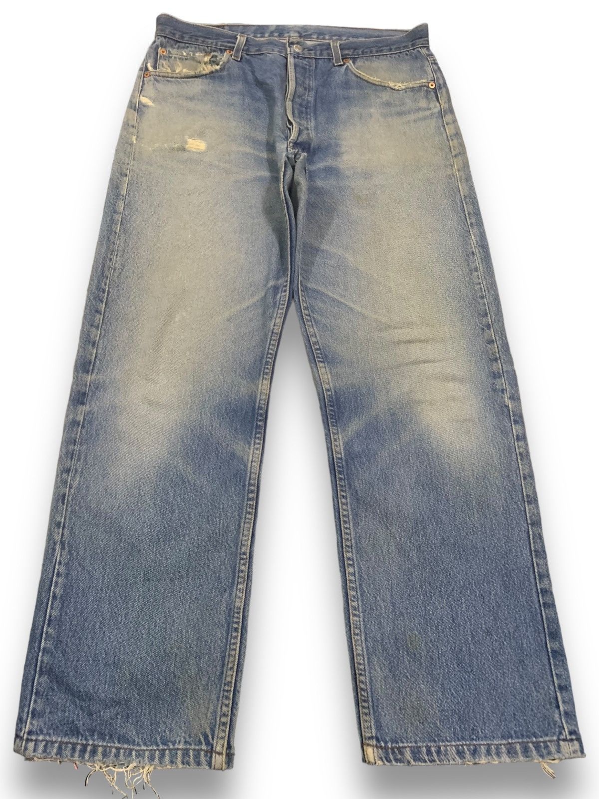 image of Distressed Denim x Levis Vintage 80's Levis 501 Mud Wash Baggy Style Jeans Button 555 in Blue (Size