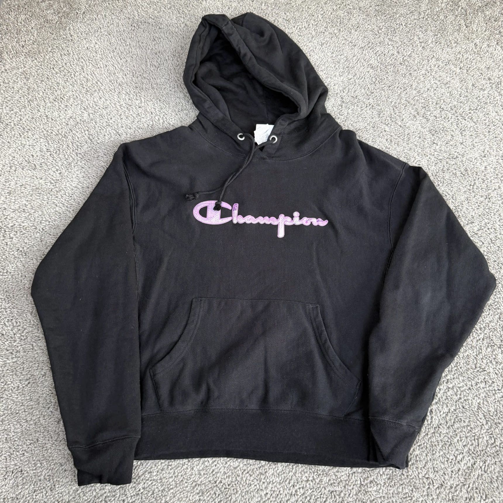 Champion Champion Hoodie Womens Large Black Script Logo Fleece Reverse Weave Size L / US 10 / IT 46 - 2 Thumbnail