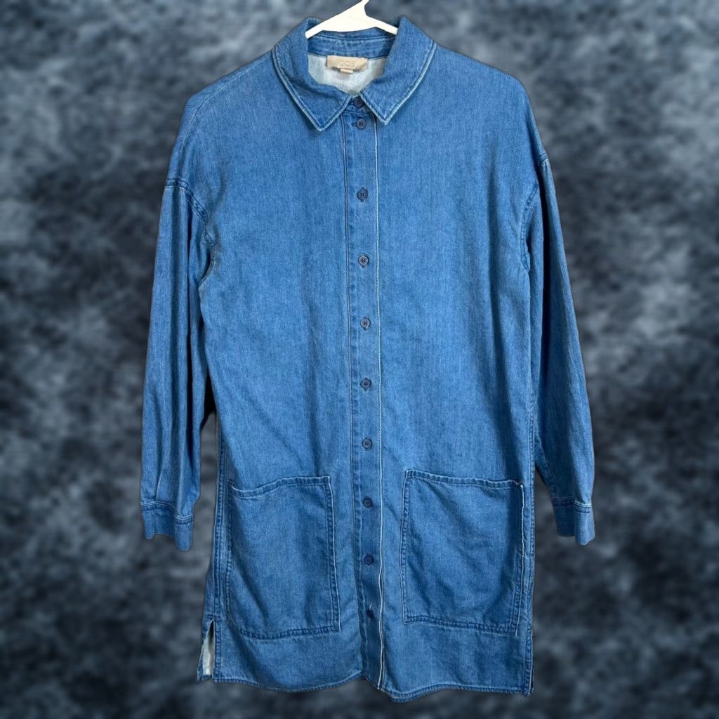 COS Shirt Dress Women Oversized Denim Midi 2 Blue Cotton Button-Down Collared 2nd Hand/Natural Vintage No Mens Womens Girls Boys