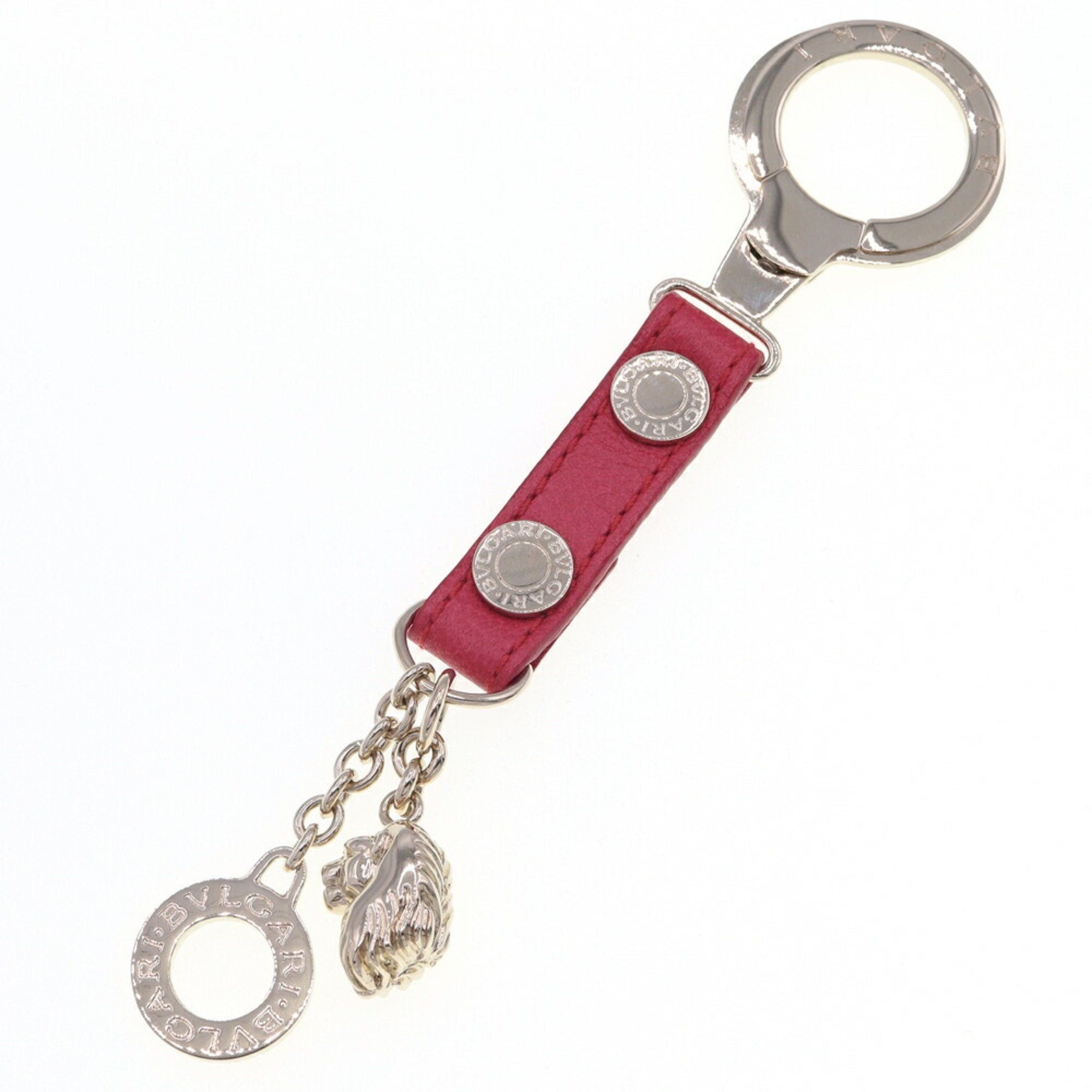 image of Bvlgari Key Ring 227381 Red Leather Keychain Bag Charm Ladies, Women's