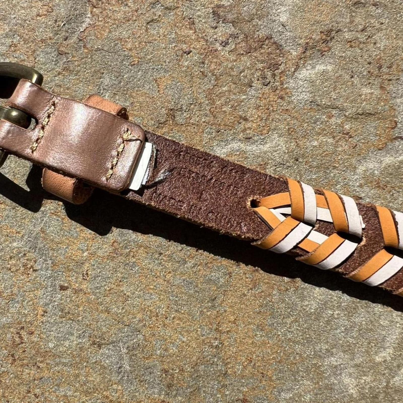 Fossil Y2K Fossil Tan/Cream/Brown Leather Woven Western Belt Size ONE SIZE - 5 Thumbnail