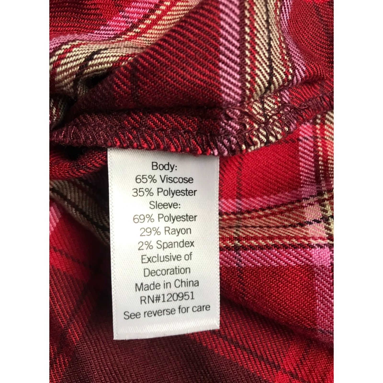 Vintage SO Shirt Women's Medium Button-Up Plaid Red Cream Burgundy Shirtress? Size M / US 6-8 / IT 42-44 - 6 Thumbnail