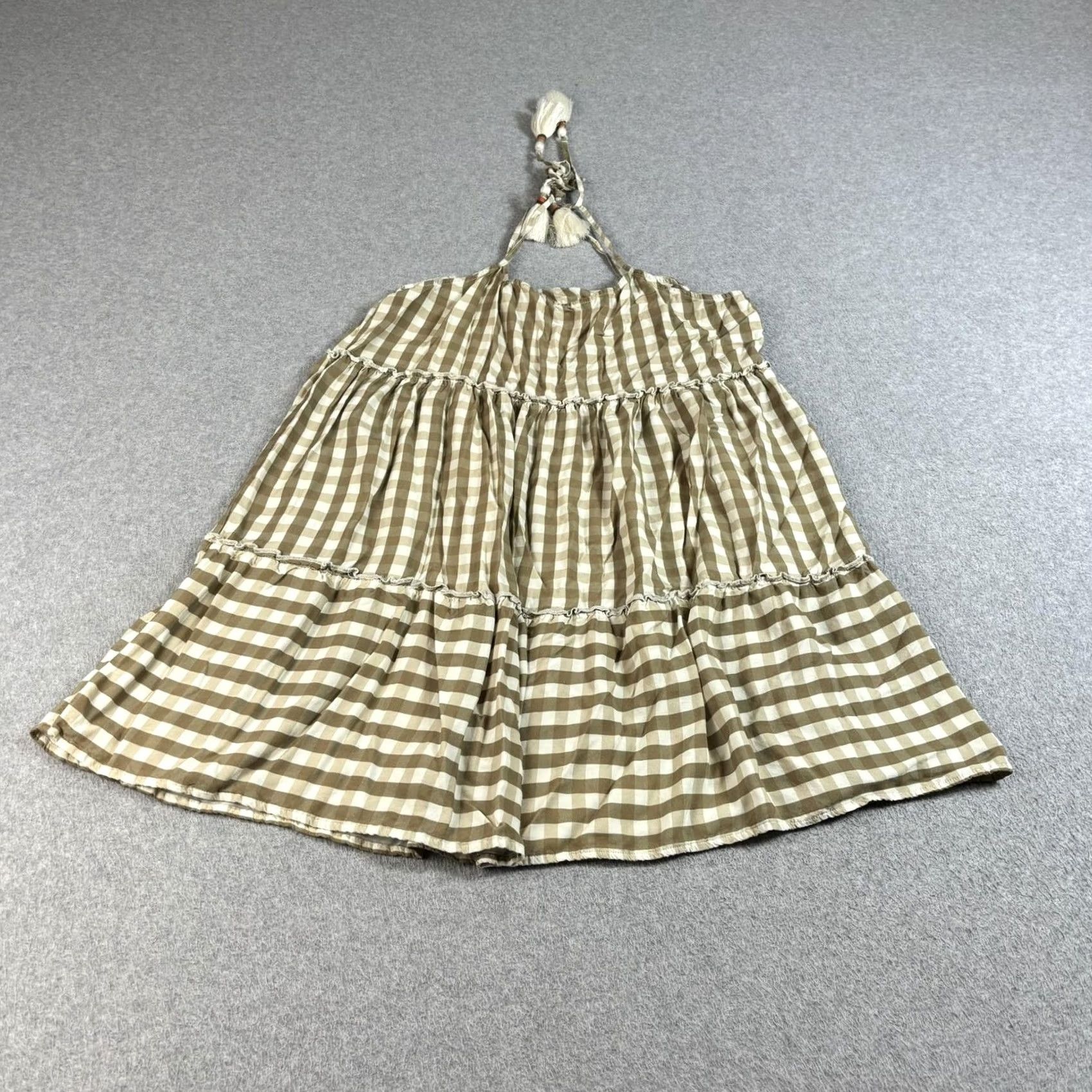 Vintage Maaji Cover Up Dress Womens L Beige Gingham Halter Tassel Swim Beach Resort Size L / US 10 / IT 46 - 2 Thumbnail