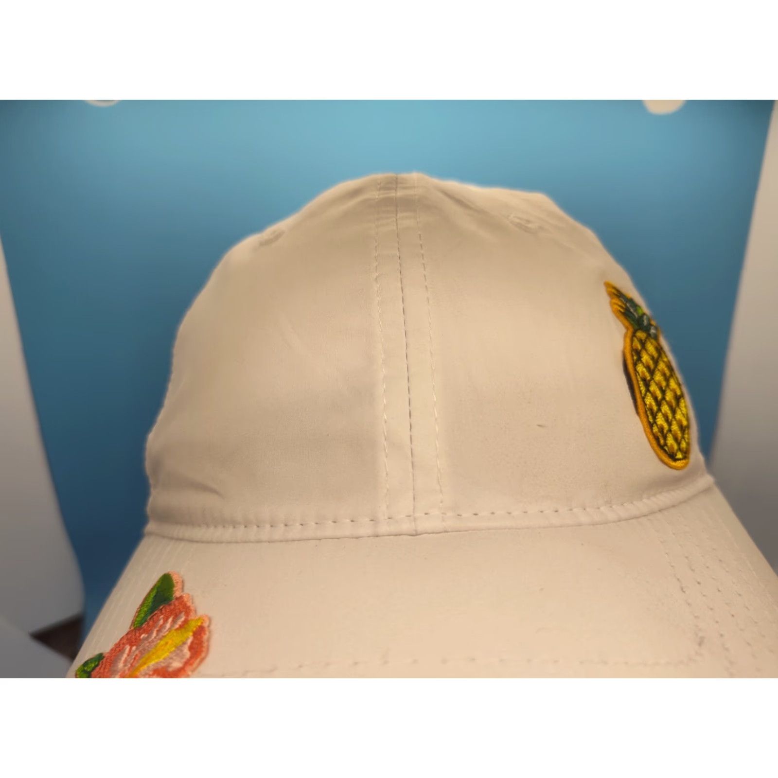 Callaway Callaway Golf Hat Cap Womens One Size White Floral Pony Tail Strap Back Ponyflo Flowers Fruit Flamingo Hawaiian Garden Style Golf Hat Womens Size ONE SIZE - 3 Thumbnail