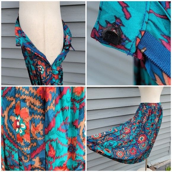 Vintage Vintage 80s Anne Crimmins Floral Silk Pleated Skirt Appliqué Size 32" / US 10 / IT 46 - 5 Thumbnail