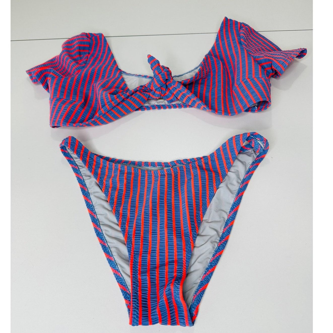 Solid & Striped Solid & Striped Lilac & Orange Striped Front Tie Bikini M Size M / US 6-8 / IT 42-44 - 3 Thumbnail
