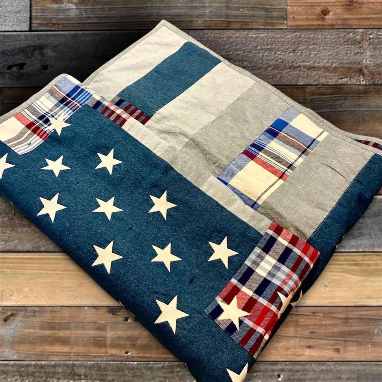 Polo Ralph Lauren POLO RALPH LAUREN PATCHWORK DENIM FLAG BLANKET Size ONE SIZE - 2 Thumbnail