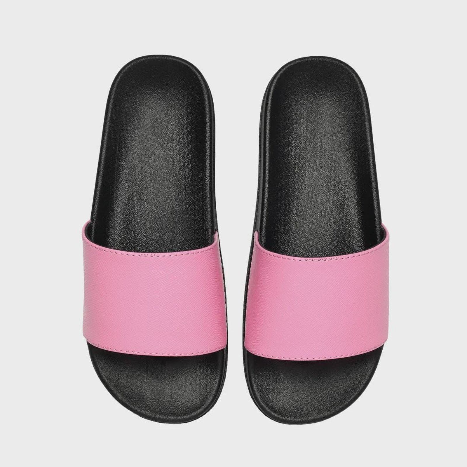 Minimalist Vegan Saffiano Leather Slides Streetwear Sandals