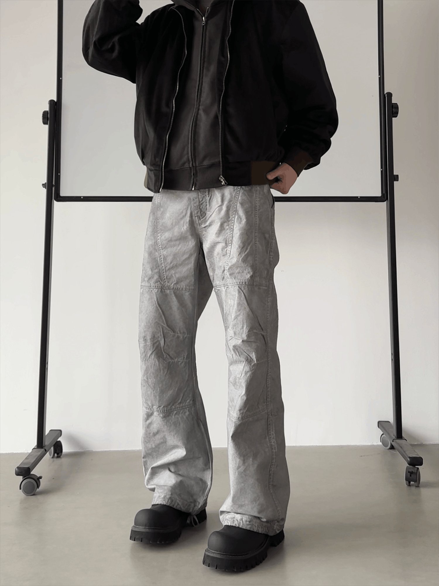 Embroidered Gray Wide Leg Pants