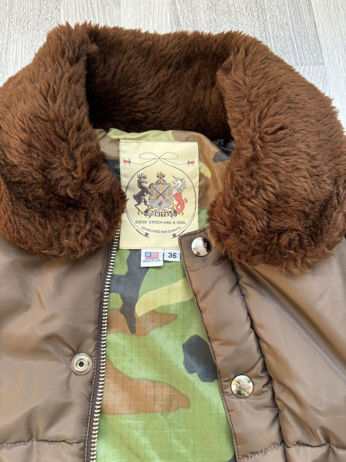 Monitaly Monitaly Brown Military Bomber Puffer Jacket Size US S / EU 44-46 / 1 - 4 Thumbnail
