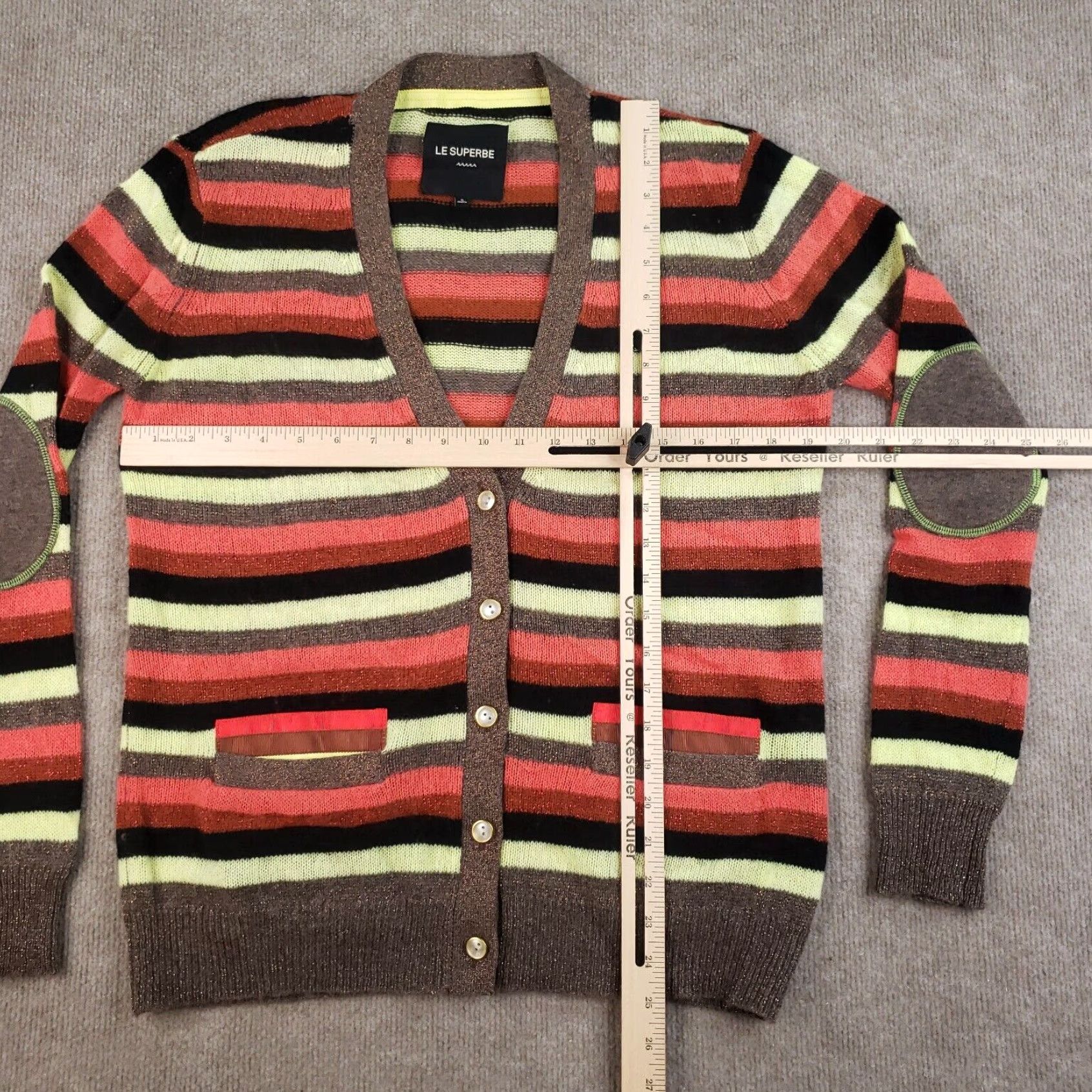 Le Superbe Le Superbe Womens Yellow Striped Cardigan Sweater Small Lightweight Size S / US 4 / IT 40 - 2 Thumbnail