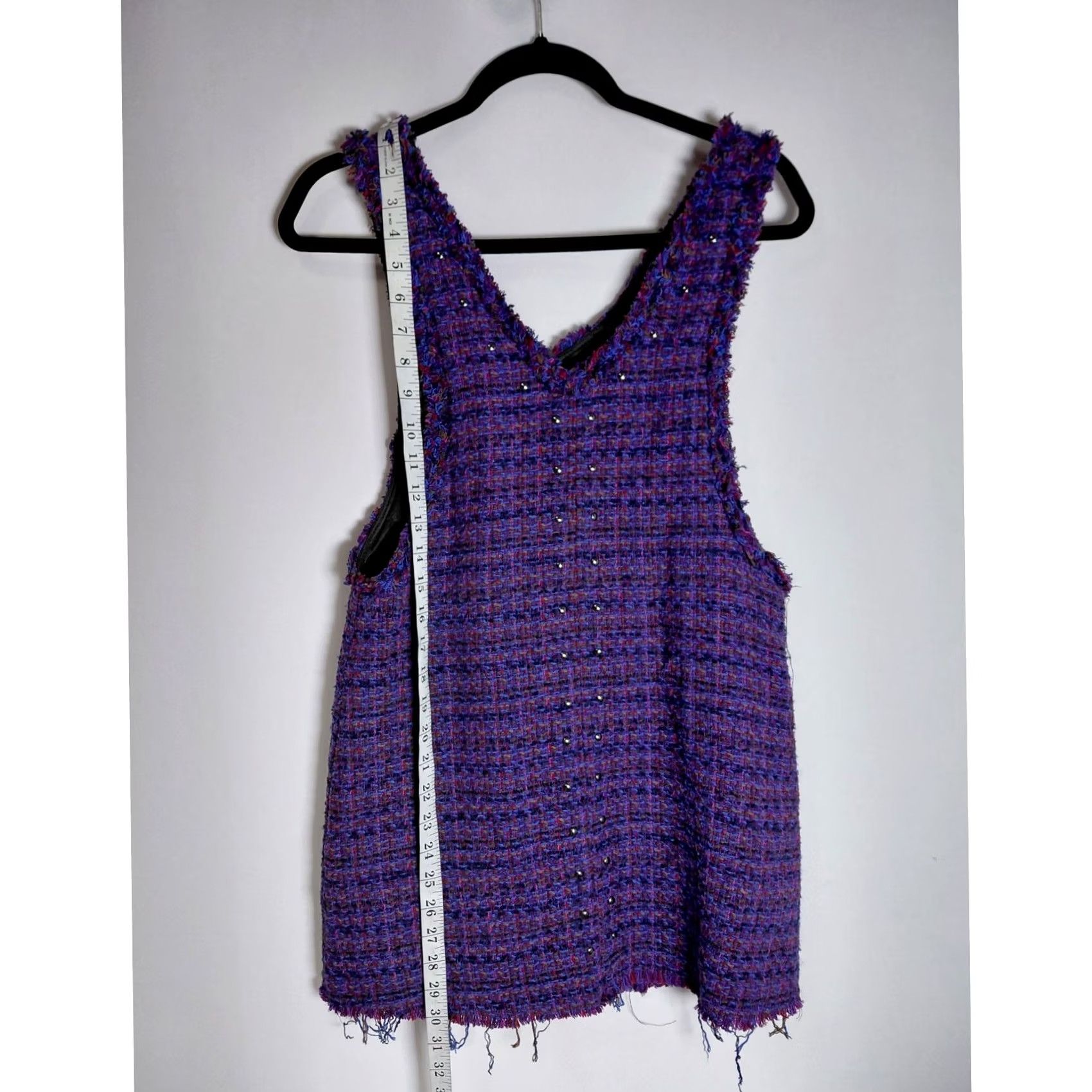 Zara ZARA Tweed Plaid Wool Blend Tank Top Women Size 13-14 Purple Sleeveless Size XL / US 12-14 / IT 48-50 - 6 Thumbnail