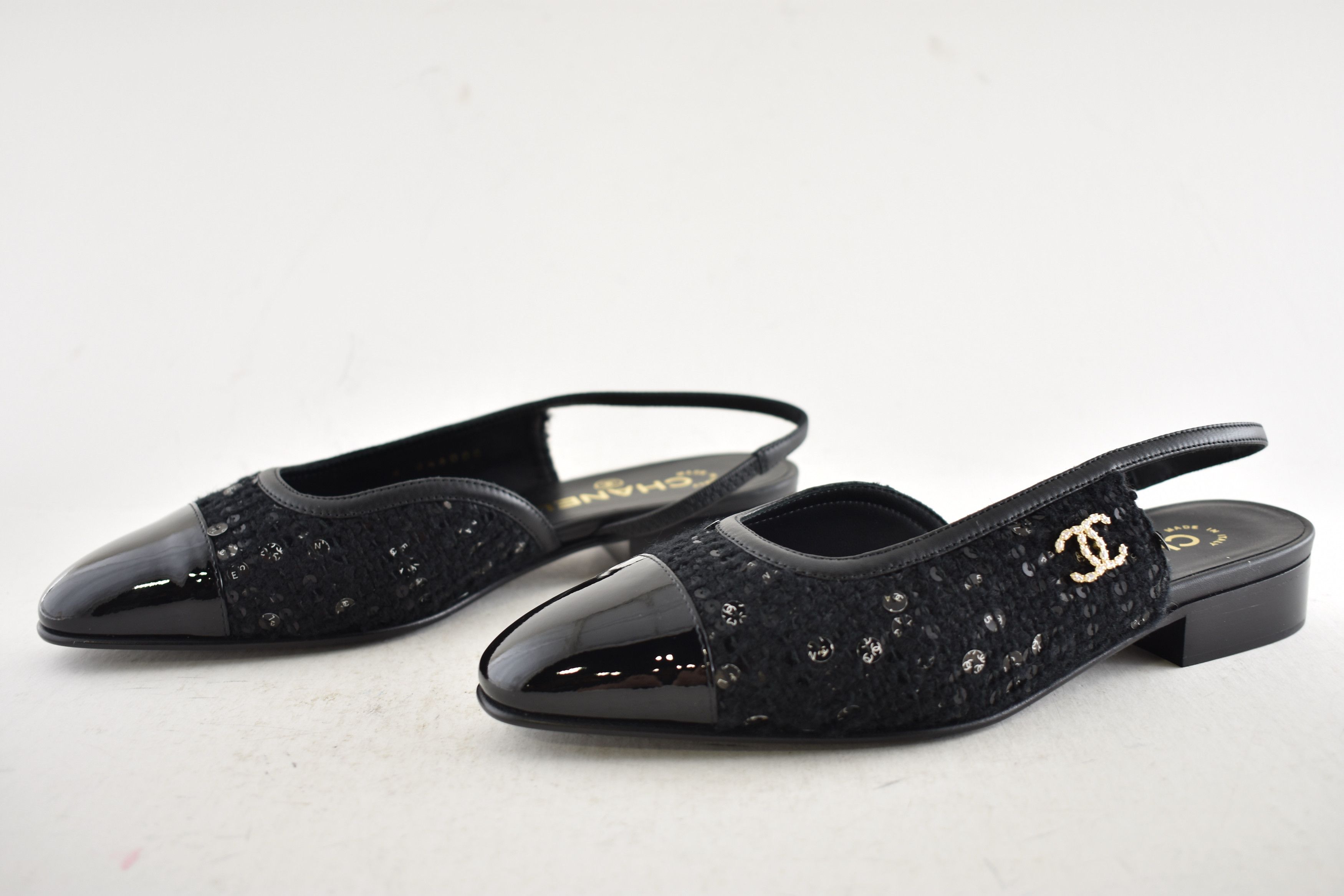 Chanel Chanel 24K Black Tweed CC Logo Slingback Ballet Flat 37 Size US 7 / IT 37 - 17 Thumbnail