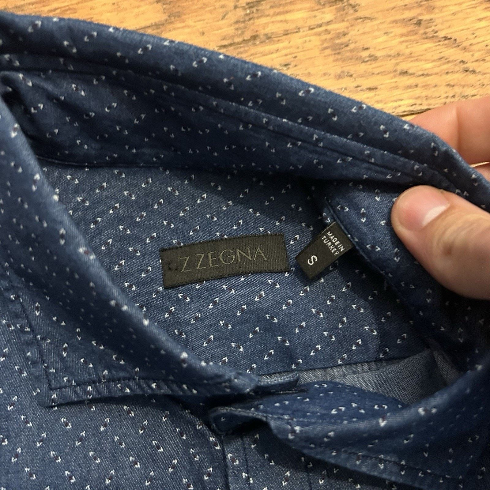 Ermenegildo Zegna NEW Z Zegna Indigo Dyed Pattern French Collar Button Shirt Size US S / EU 44-46 / 1 - 4 Thumbnail