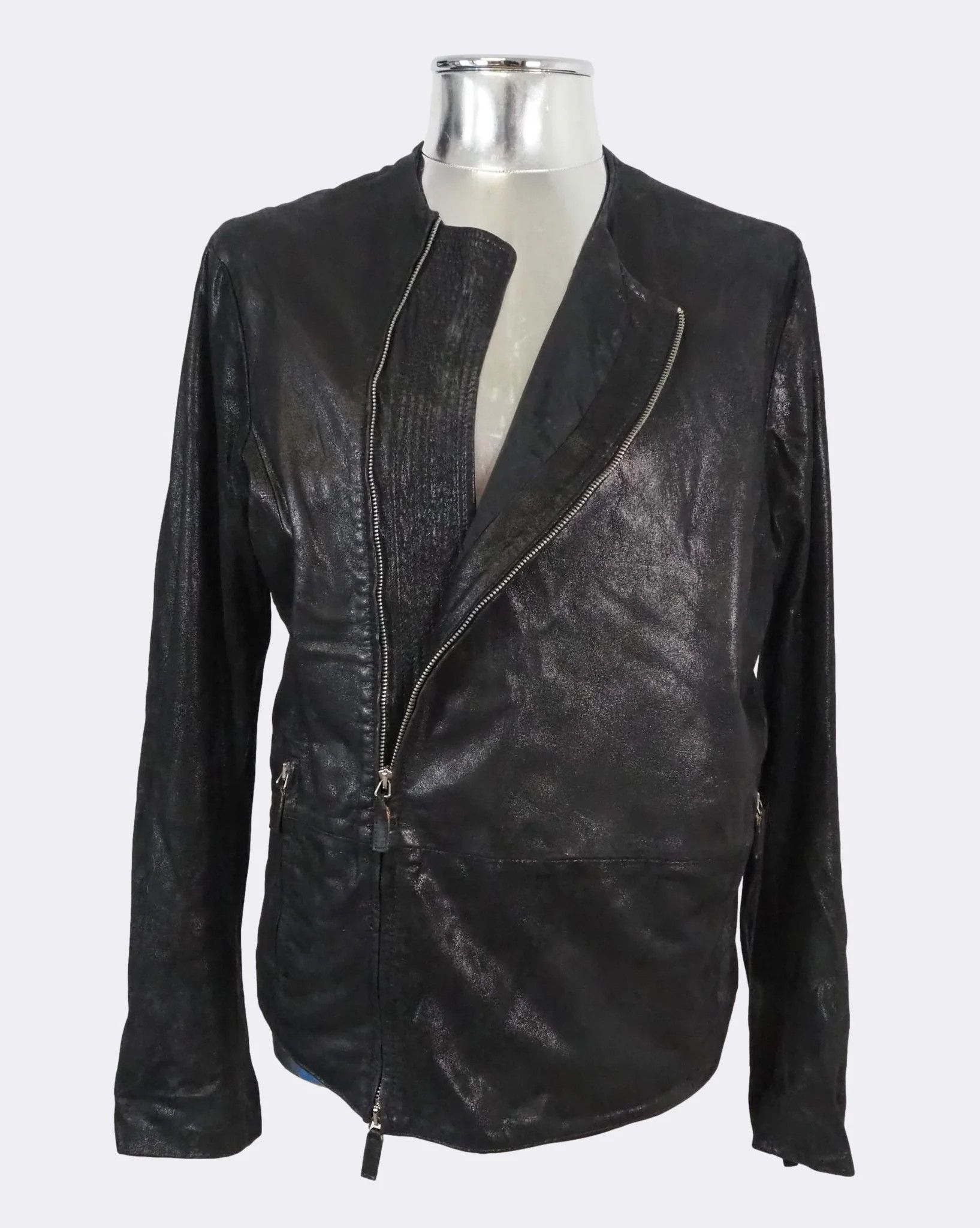 image of Emporio Armani Leather Biker Jacket Shine Finish $1455 in Black, Men's (Size Medium)