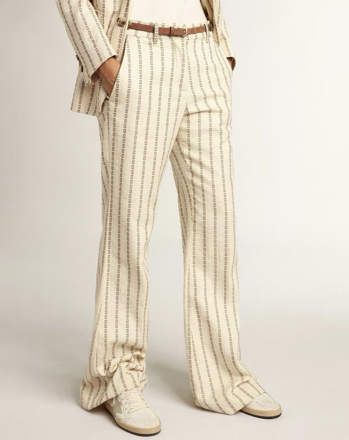 Golden Goose Golden Goose Cream Jacquard Flared Cotton Pants NWT Size 26" / US 2 / IT 38 - 4 Thumbnail