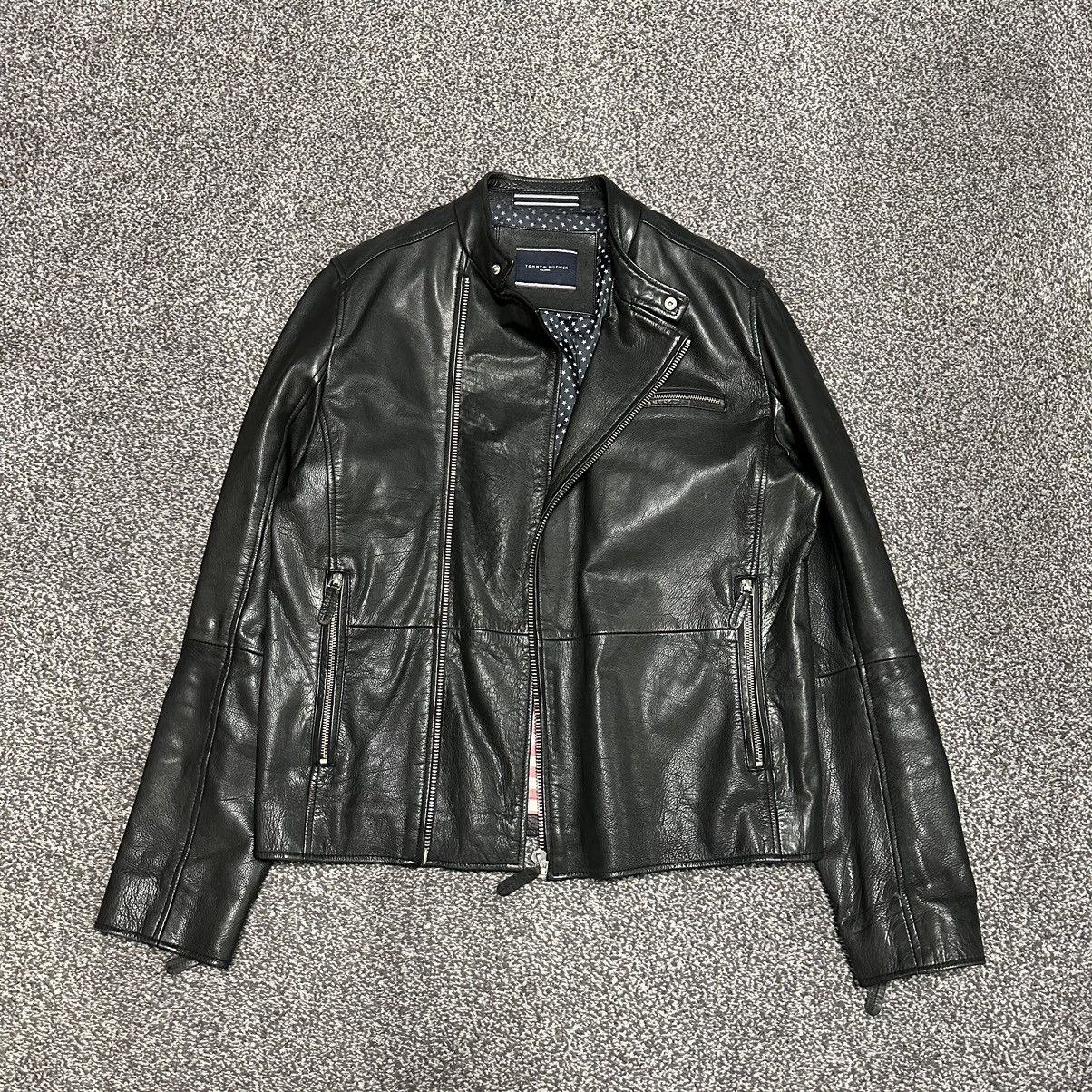 image of Tommy Hilfiger ‘Tailored’ Leather Jacket in Black, Men's (Size Large)