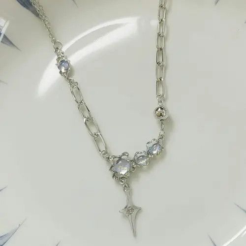 Jewelry Y2K Style Synthetic Moon stone Star Pendant Necklace Size ONE SIZE - 2 Thumbnail