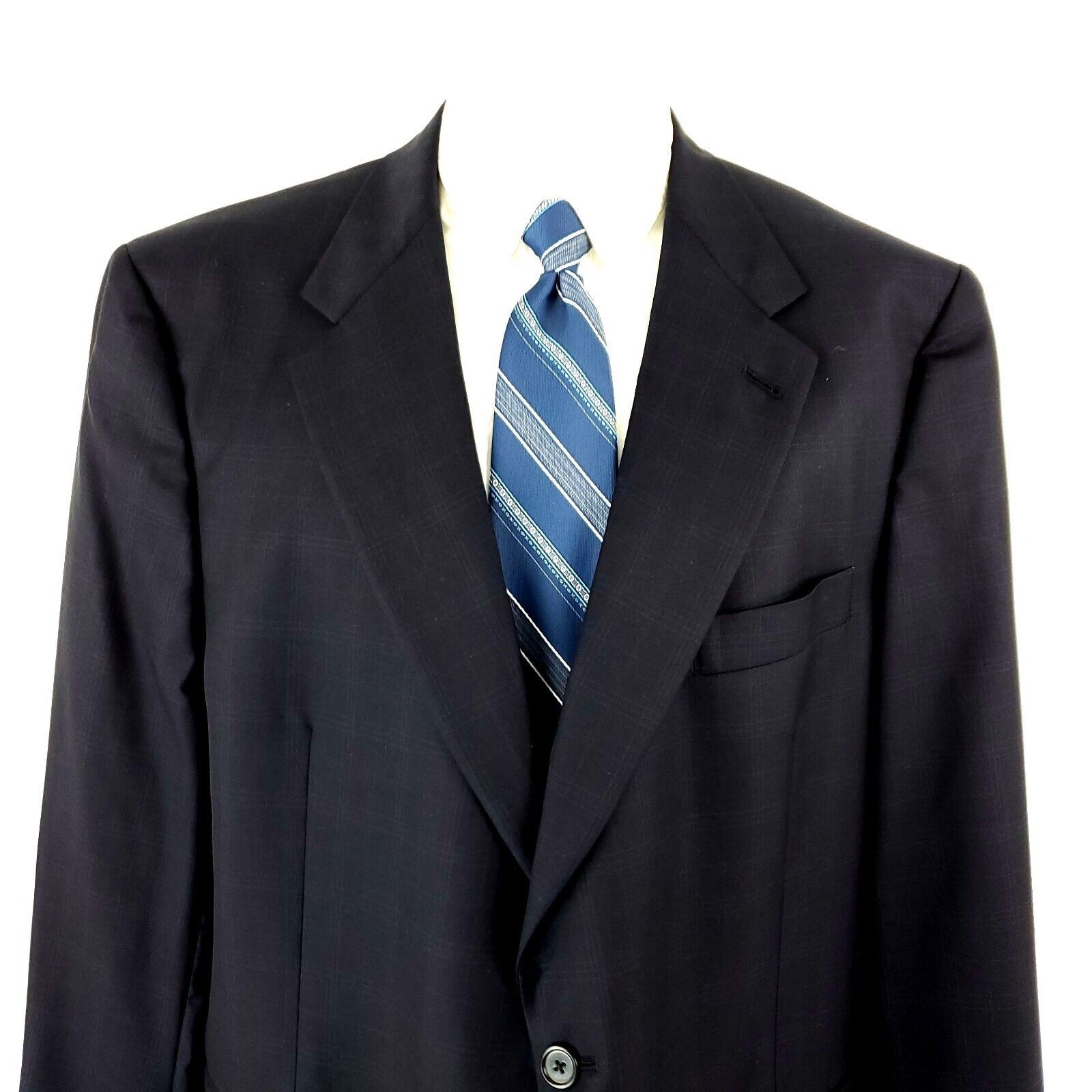 Hart Schaffner Marx Hart Schaffner Marx Wool 2 Button Blazer 46R Blue Windowpane Size 46R - 1 Thumbnail