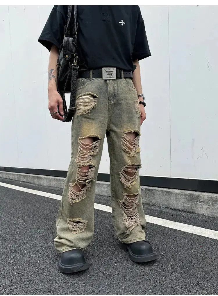 Japanese Brand Retro loose wide leg high street ripped jeans Size US 32 / EU 48 - 6 Thumbnail