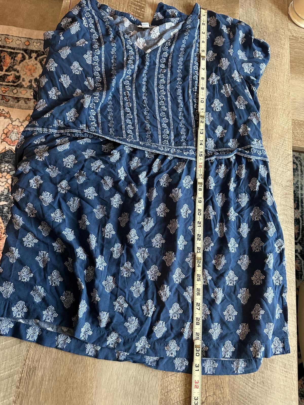 Unknown London J.Jill Blue Boho Rayon Tunic with White Pattern – Size L Size L / US 10 / IT 46 - 4 Thumbnail