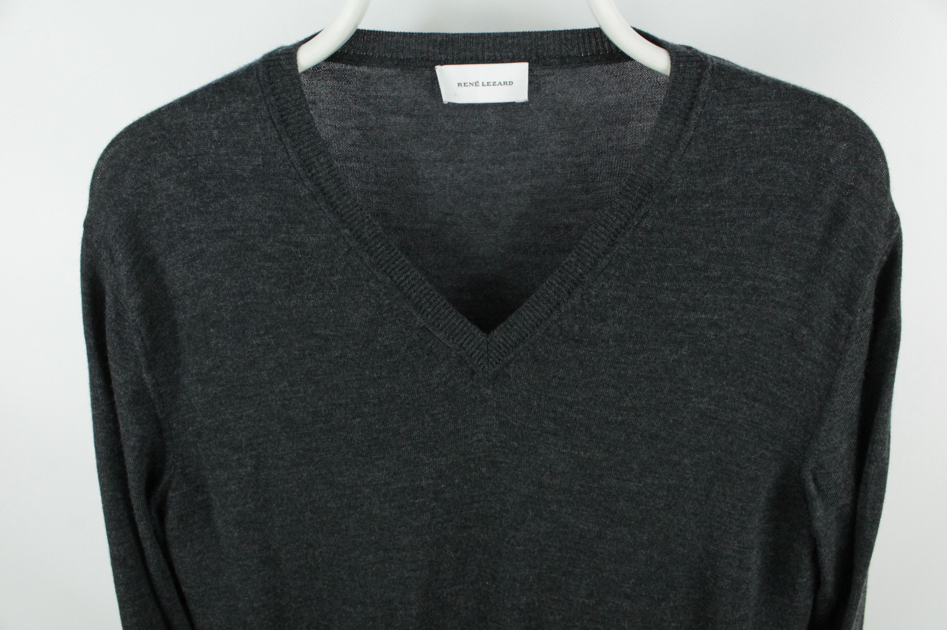 Other Rene Lezard Light Gray Wool V-Neck Slim Fit Pullover Sweater Size US L / EU 52-54 / 3 - 2 Thumbnail