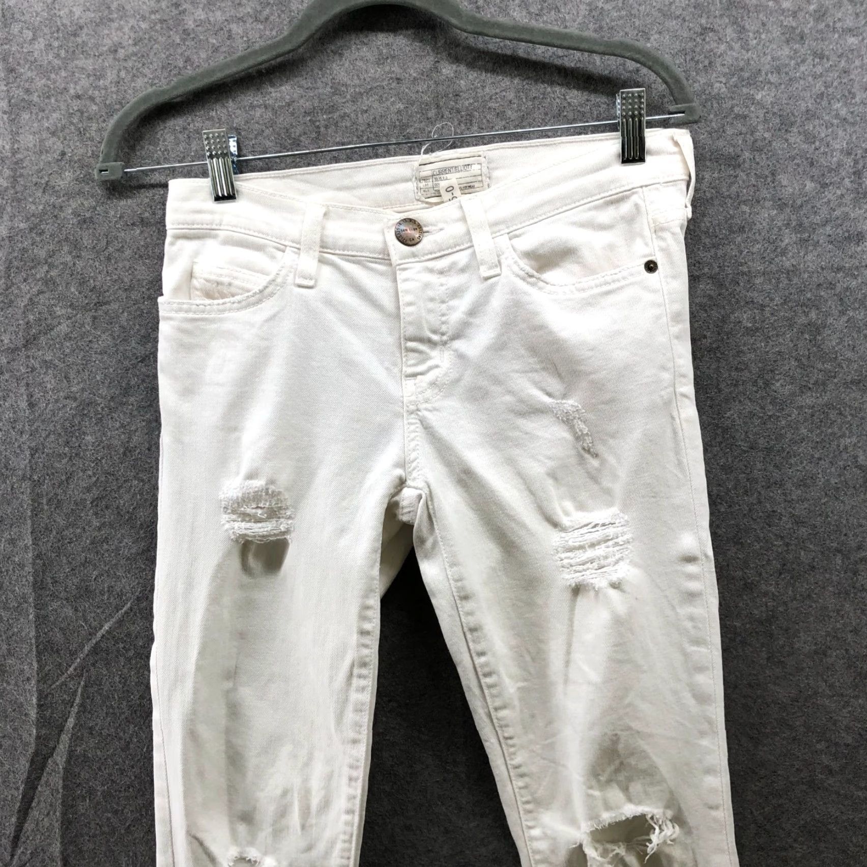Vintage Current/Elliott Jeans Womens 25 White Skinny Low Rise Distressed Stretch 5-Pocket Denim Cotton Blend Shirt? Size 42" / US 20 - 3 Thumbnail