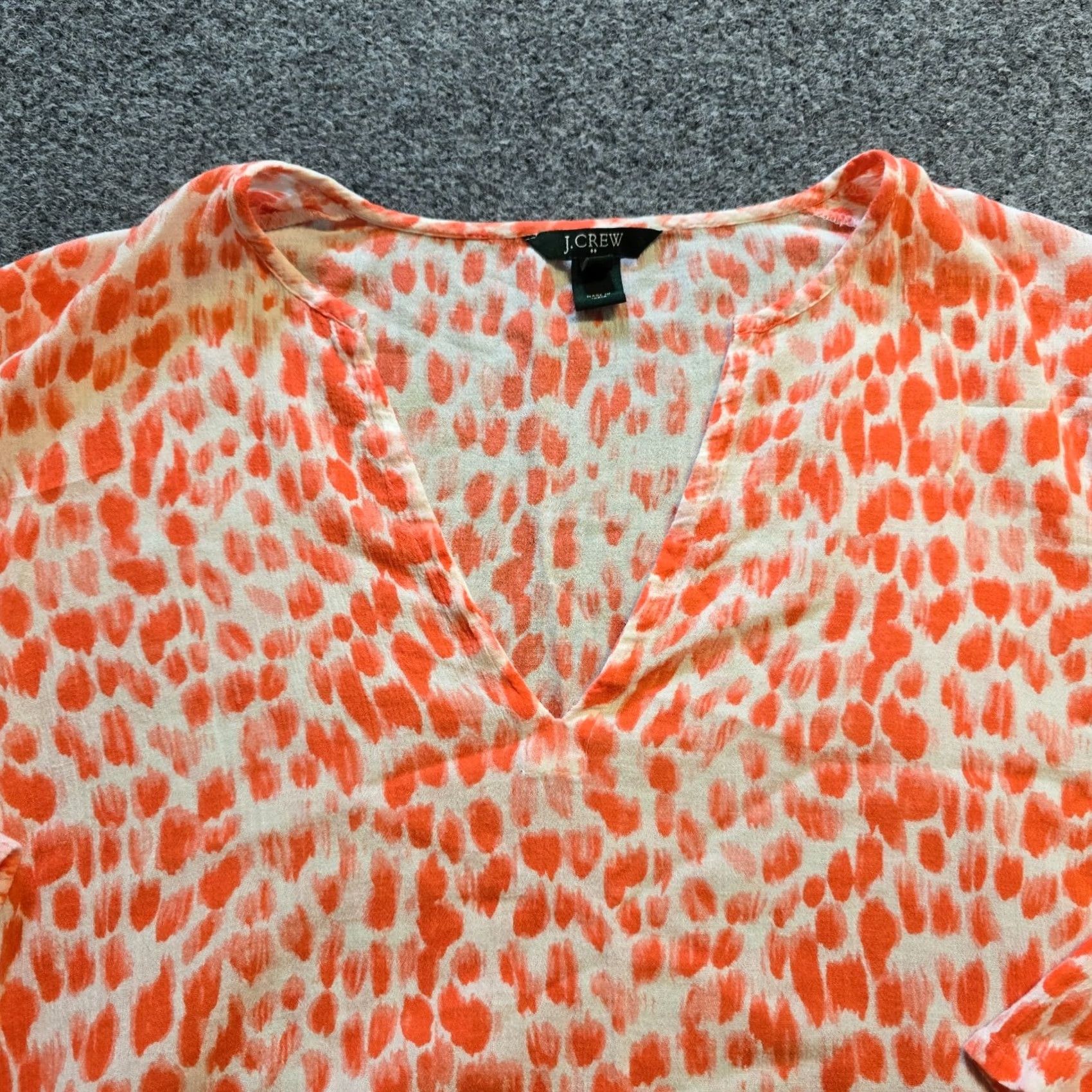 J.Crew J.CREW Blouse Shirt Womens S Orange White Dotted 3/4 Sleeve Tunic Beachy Career Vintage No Size S / US 4 / IT 40 - 2 Thumbnail