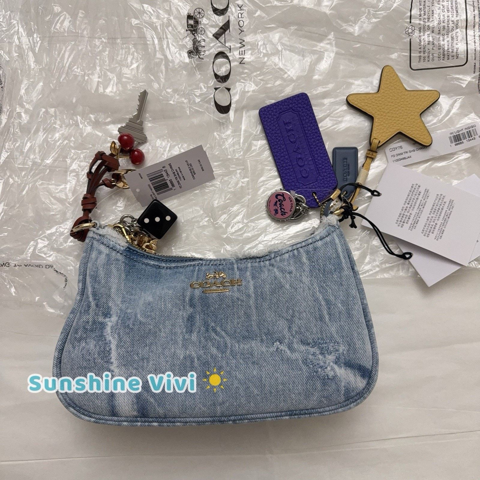 Coach NWT COACH CDY76 Teri Shoulder Bag Loved Denim Charms Indigo Size ONE SIZE - 3 Thumbnail