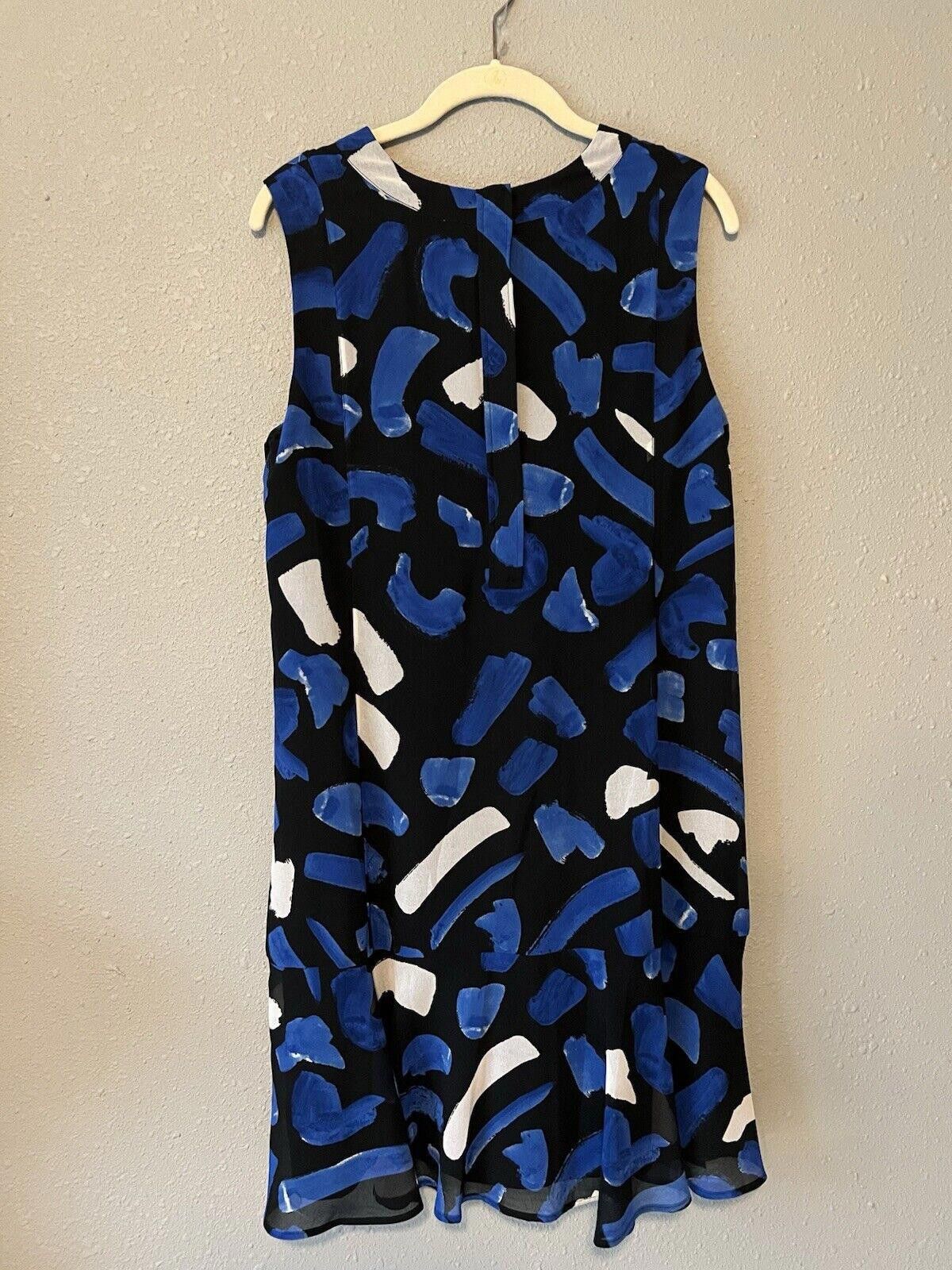 Designer GREY JASON WU Blue Black White Abstract Chiffon Dress Size L / US 10 / IT 46 - 3 Thumbnail