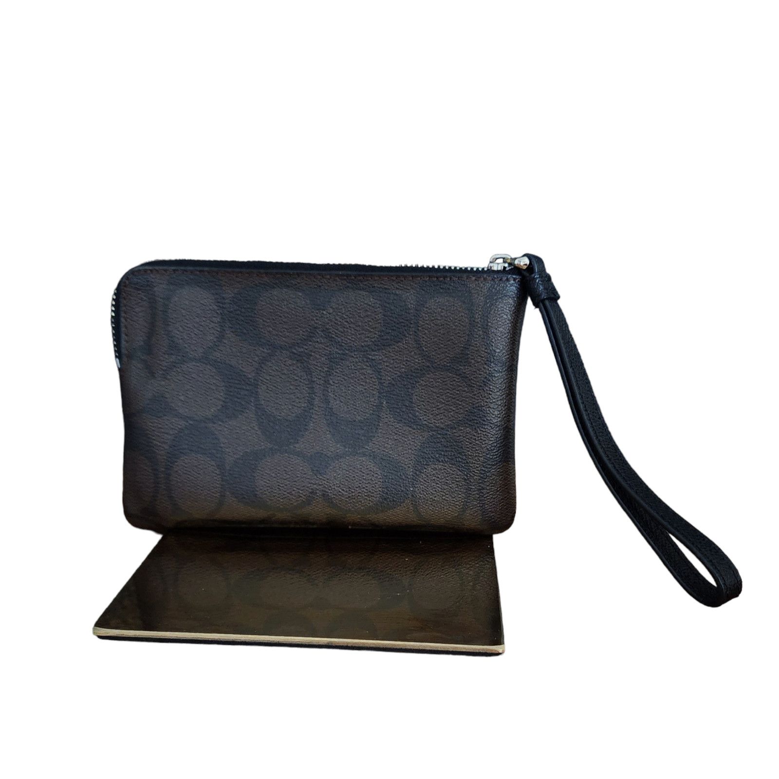 Coach Coach Wristlet F22713 Brown Black Platinum Sig C Corner Zip Size ONE SIZE - 3 Thumbnail