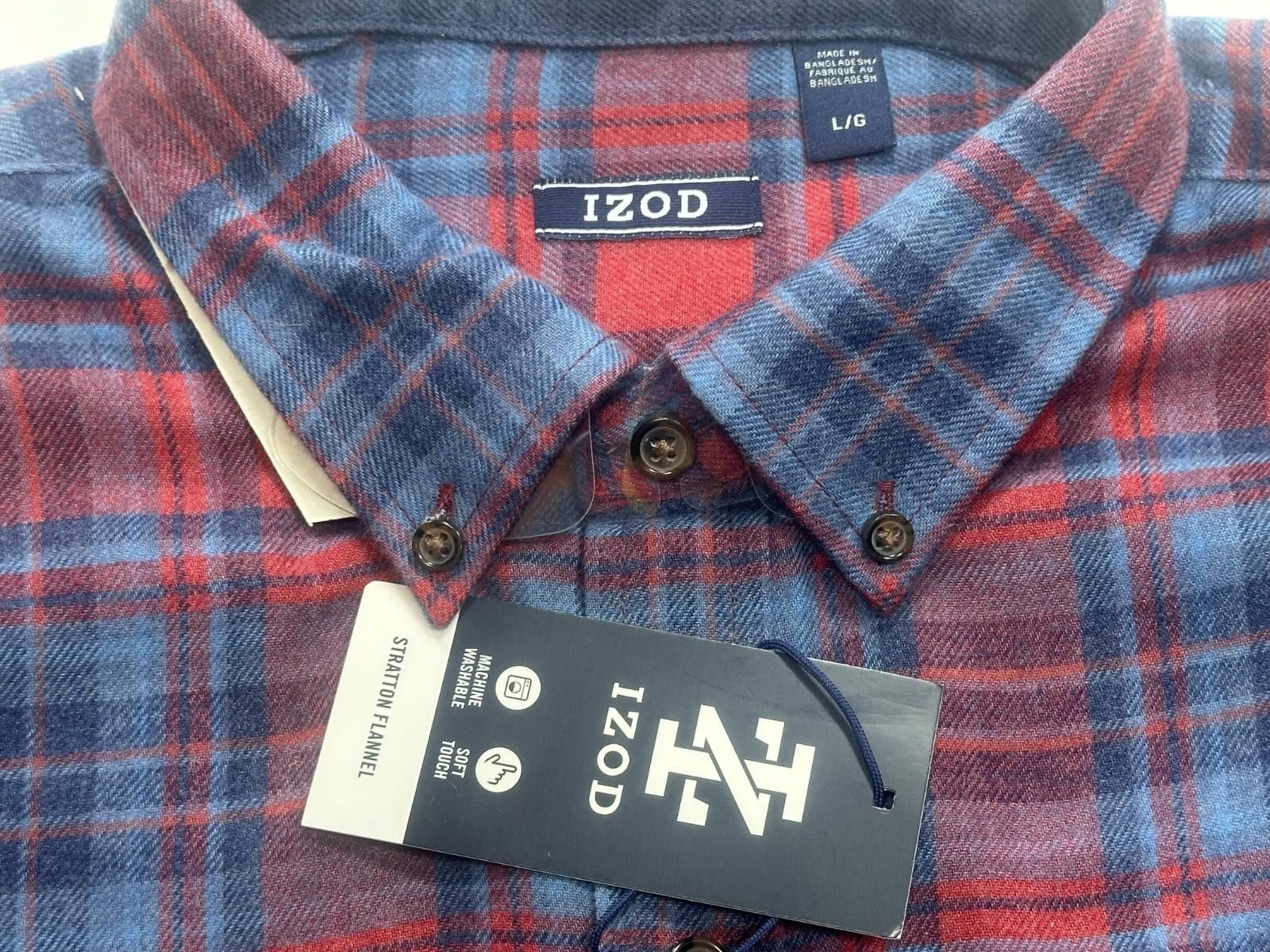 Izod Izod NWT Plaid Flannel Cotton Button Up Red/Blue Mens L Size US L / EU 52-54 / 3 - 6 Thumbnail