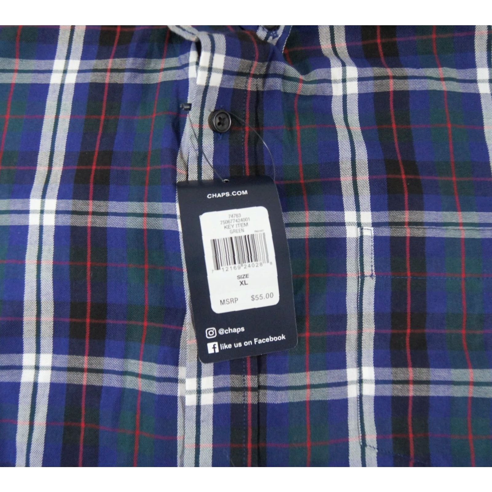 Chaps Chaps Shirt Mens XL Blue Button-Up Long Sleeve Twill Easy Care Work Business NEW - Regular Fit, Button-Front, Collared, Plaid Pattern Size US XL / EU 56 / 4 - 3 Thumbnail