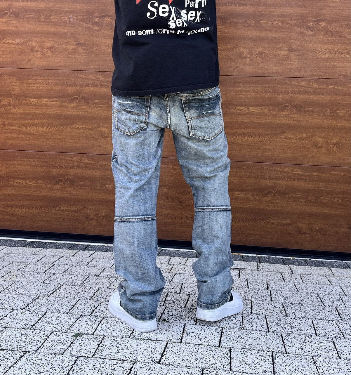 Japanese Brand × Vintage Vintage Double Knee Distressed Faded Jeans Trashed Pants Size US 32 / EU 48 - 1 Thumbnail