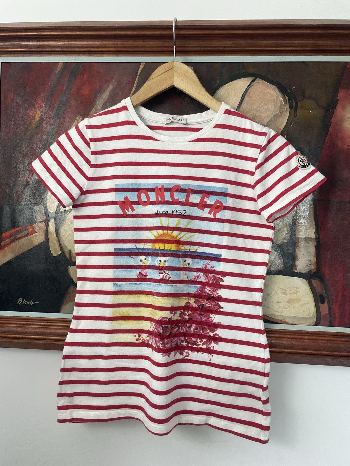 Moncler Moncler Stripes Designer Women Luxury Tee Top Sun Rare Size S / US 4 / IT 40 - 1 Thumbnail