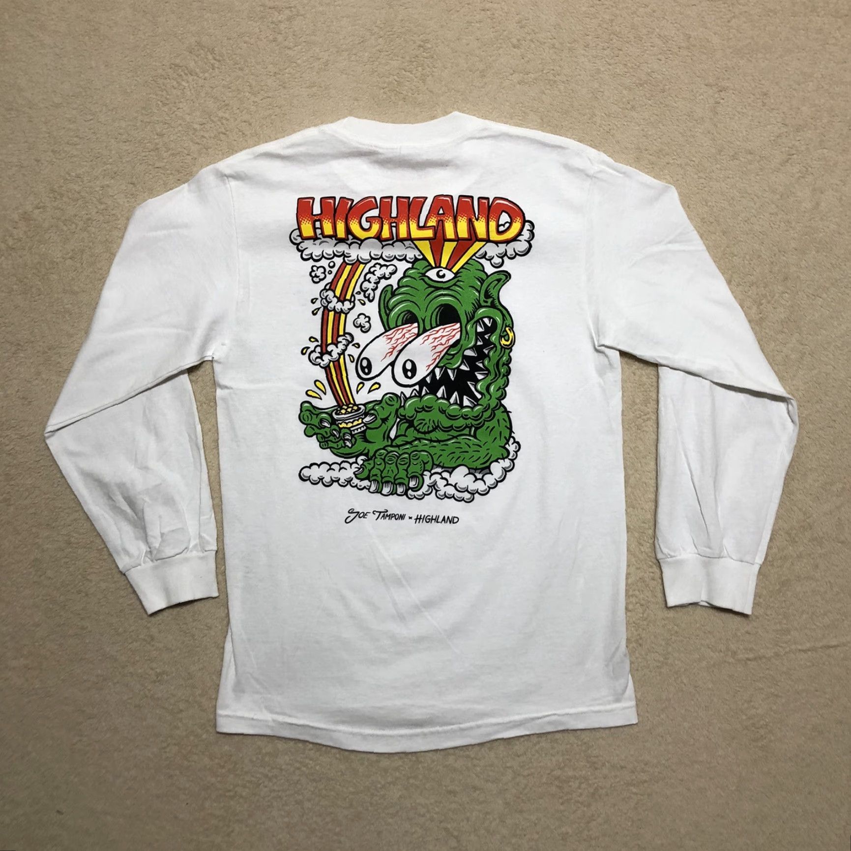 Vintage Joe Tamponi Highland Men's Long Sleeve T-Shirt Alstyle Cotton Crew Neck Logo White S Size US S / EU 44-46 / 1 - 5 Thumbnail