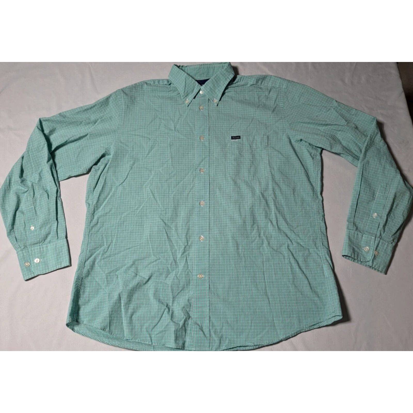 Faconnable FACONNABLE CLASSIQUE Men XL Green Cotton Mini Plaid Check Button-Up Shirt Size US XL / EU 56 / 4 - 4 Thumbnail