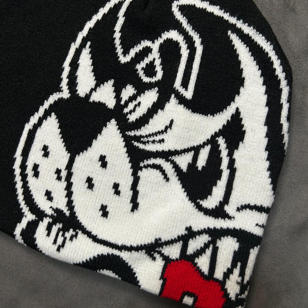 Japanese Brand Rare Angry Wolf Graphic Graphic No Cuff Knit Beanie Blk Hat Size ONE SIZE - 2 Thumbnail