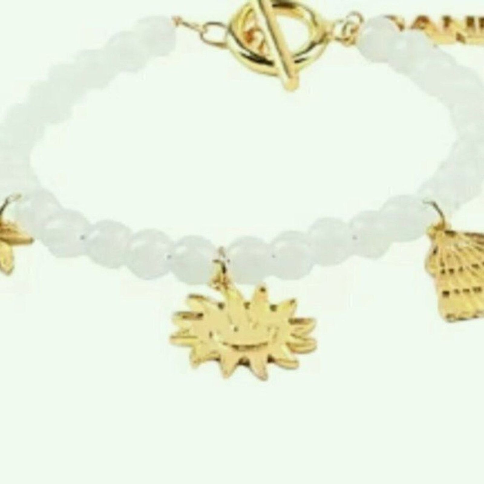 Ganni Ganni White beaded bracelet with gold charms Size ONE SIZE - 3 Thumbnail