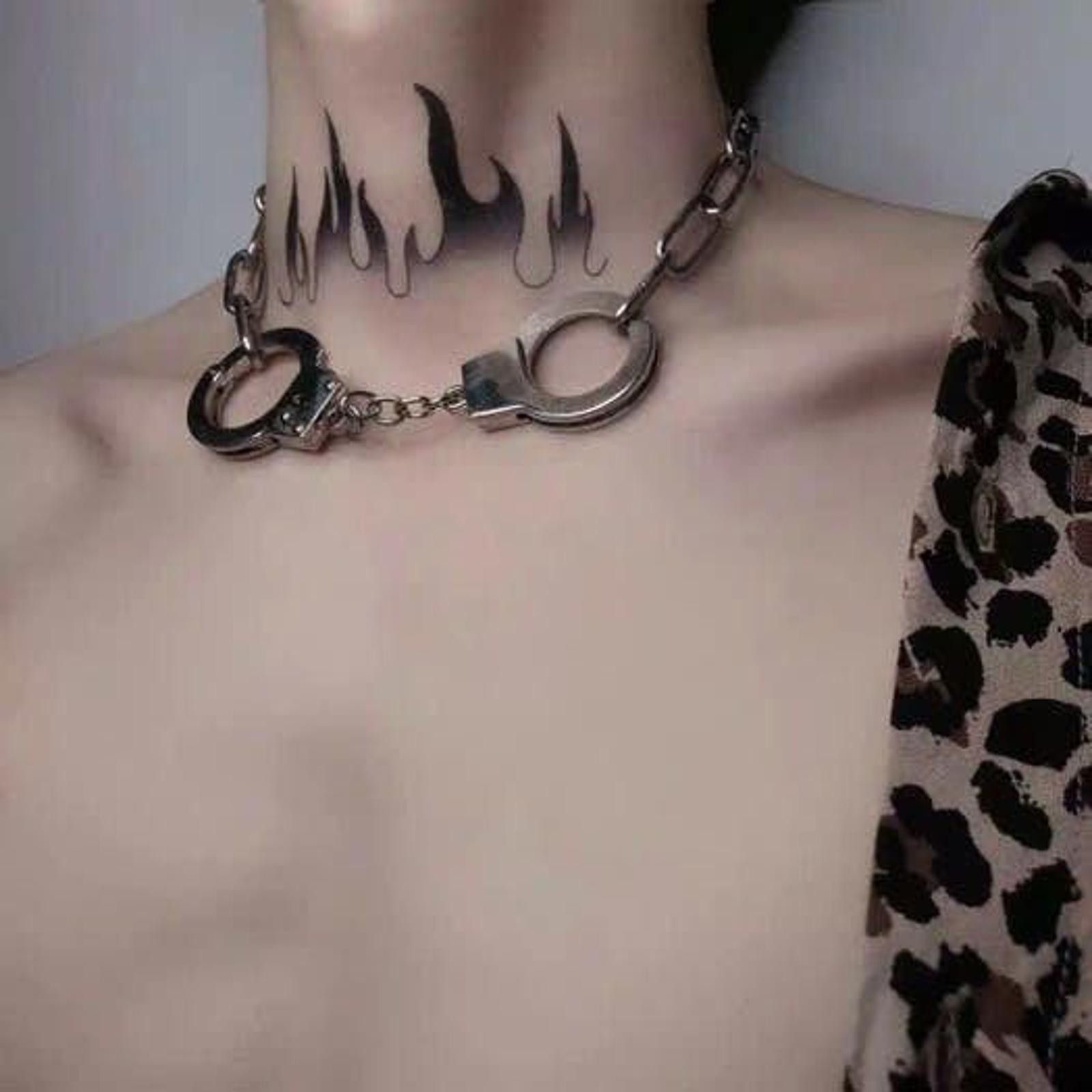 Jewelry Handcuff chain punk goth gothic necklace streetwear choker Size ONE SIZE - 2 Thumbnail