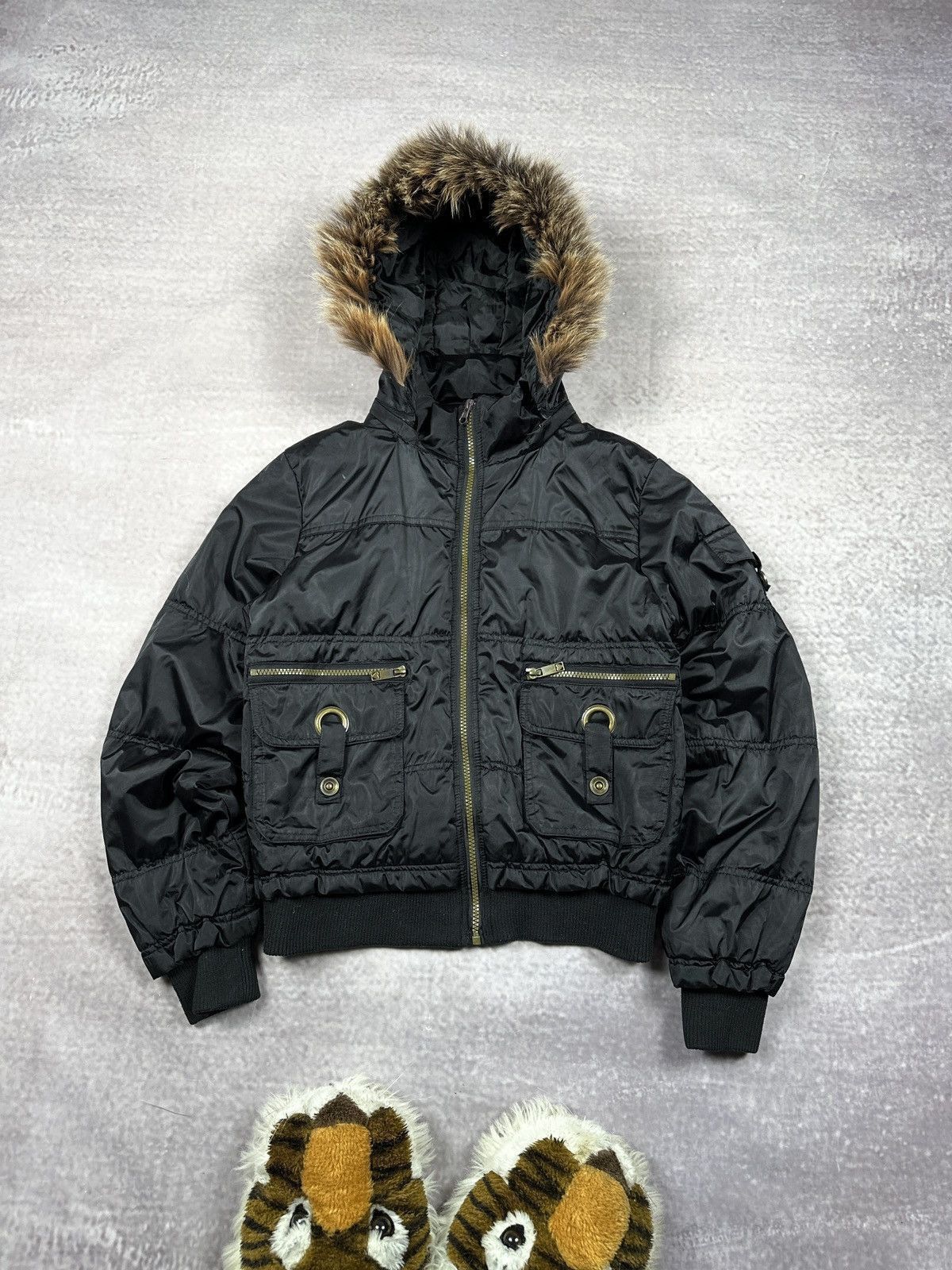 00s belt far down jacket Y2K opium 光沢加工