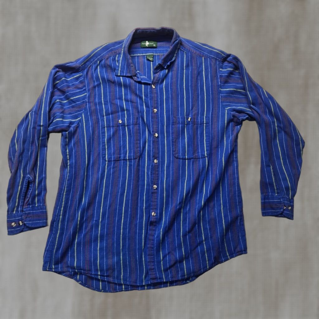Vintage Hunt Club Shirt Button-Up XL Men's Blue Striped Flannel 100% Cotton Long Sleevecollar Down Button-Down Casual Workwear 90s? Size US XL / EU 56 / 4 - 1 Thumbnail