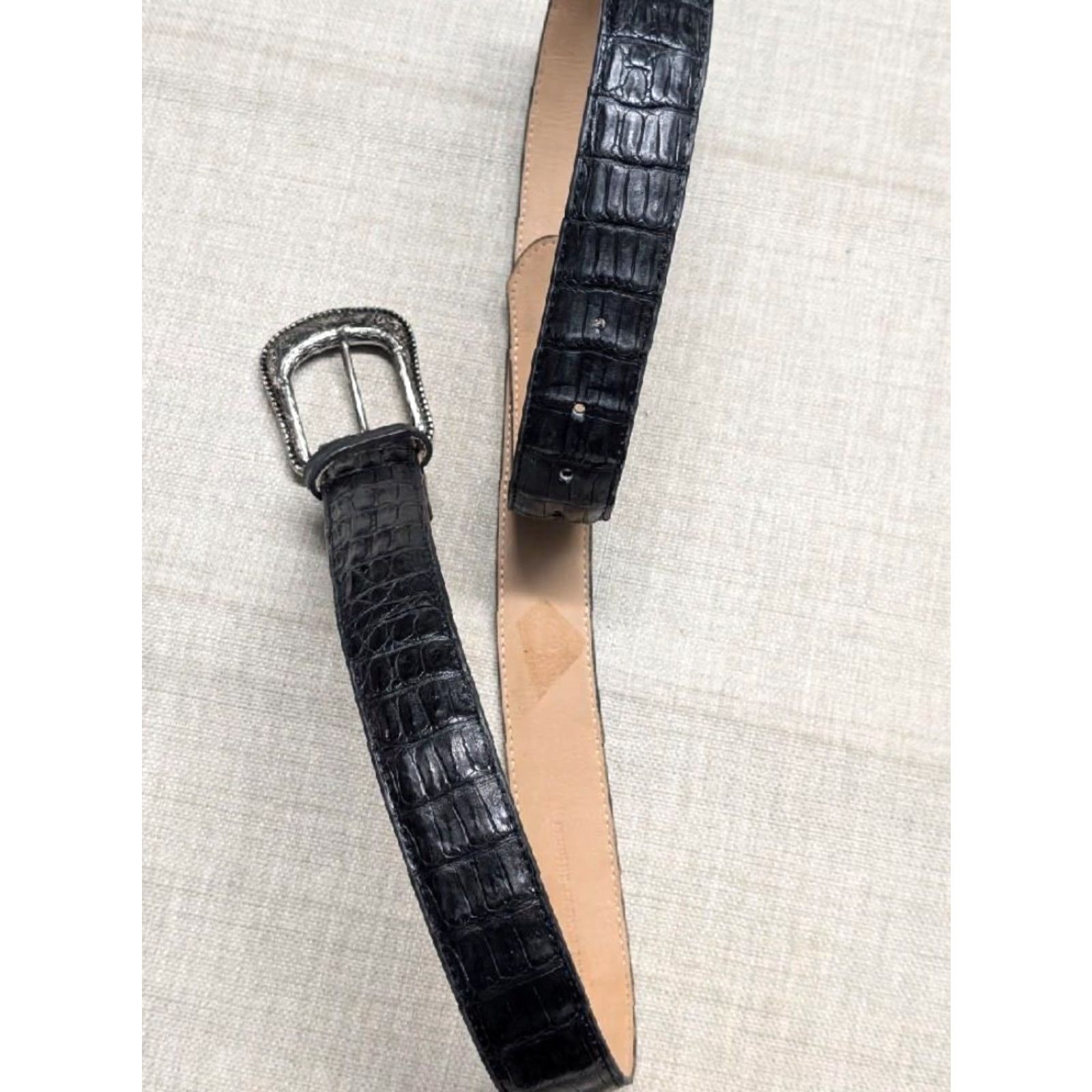 Vintage VINTAGE genuine CAIMAN handcrafted WESTERN belt 42 BLACK leather, crocodile alligator JRC belts Mens Western 42 Size 42 - 6 Thumbnail