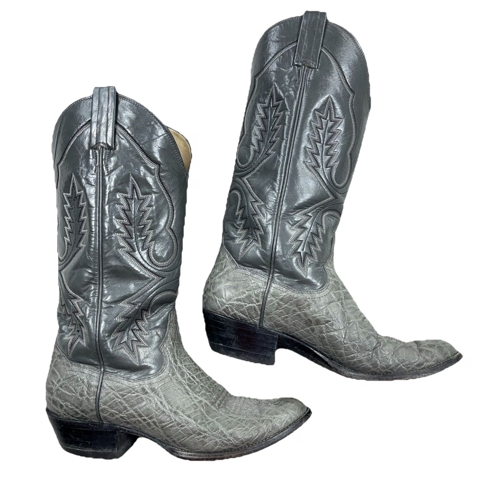 Vintage VINTAGE Panhandle Slim Cowboy Boots Men 8D Grey Bull shoulder Western Leather Mid-Calf Boots D Gray Pointed Toe Western Mens Size US 8 / EU 41 - 2 Thumbnail