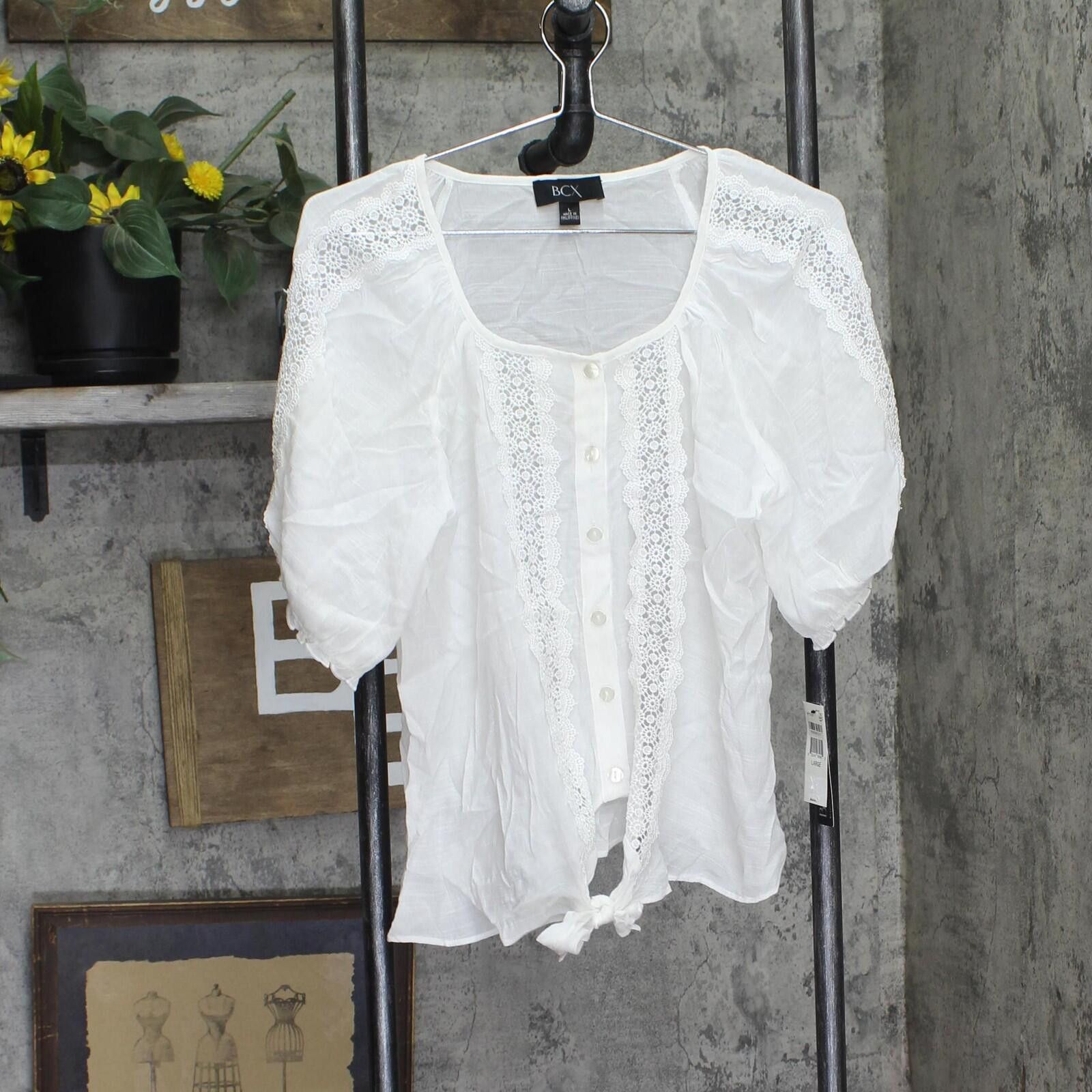 Other Nwt Bcx Lace-trim Tie-hem Peasant Top 1080f2k White L Size L / US 10 / IT 46 - 1 Thumbnail
