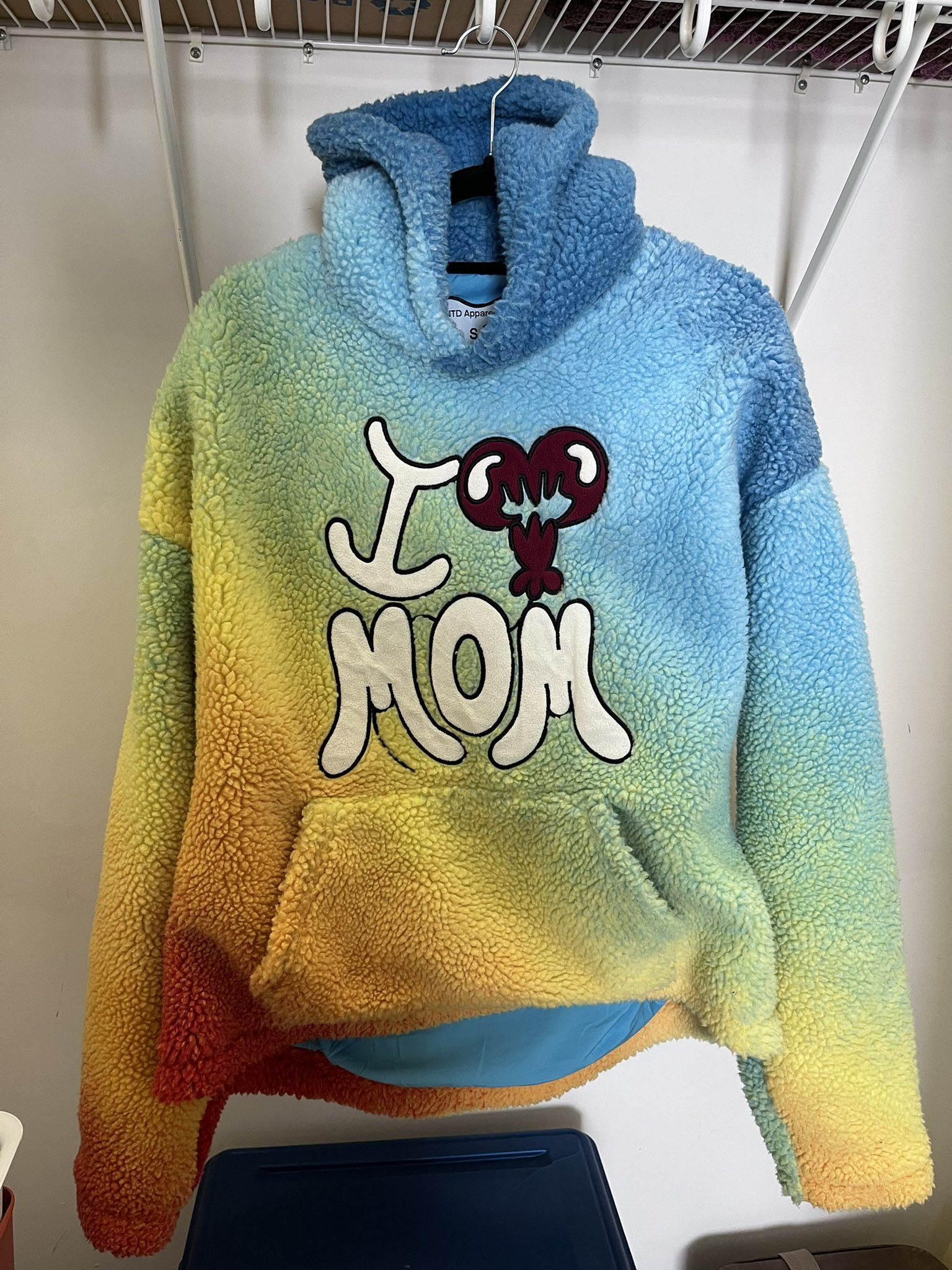 image of Bluboy Wnted Apparel - I Love Mom Sherpa Hoodie in Rainbow, Men's (Size Small)
