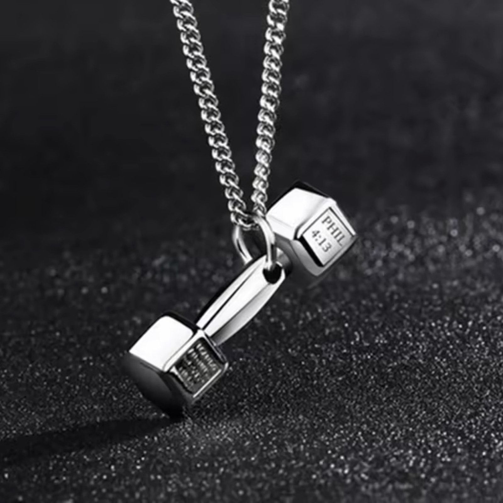 Other Men’s Christian Bible Verse Dumbbell Necklace 24” Size ONE SIZE - 1 Thumbnail
